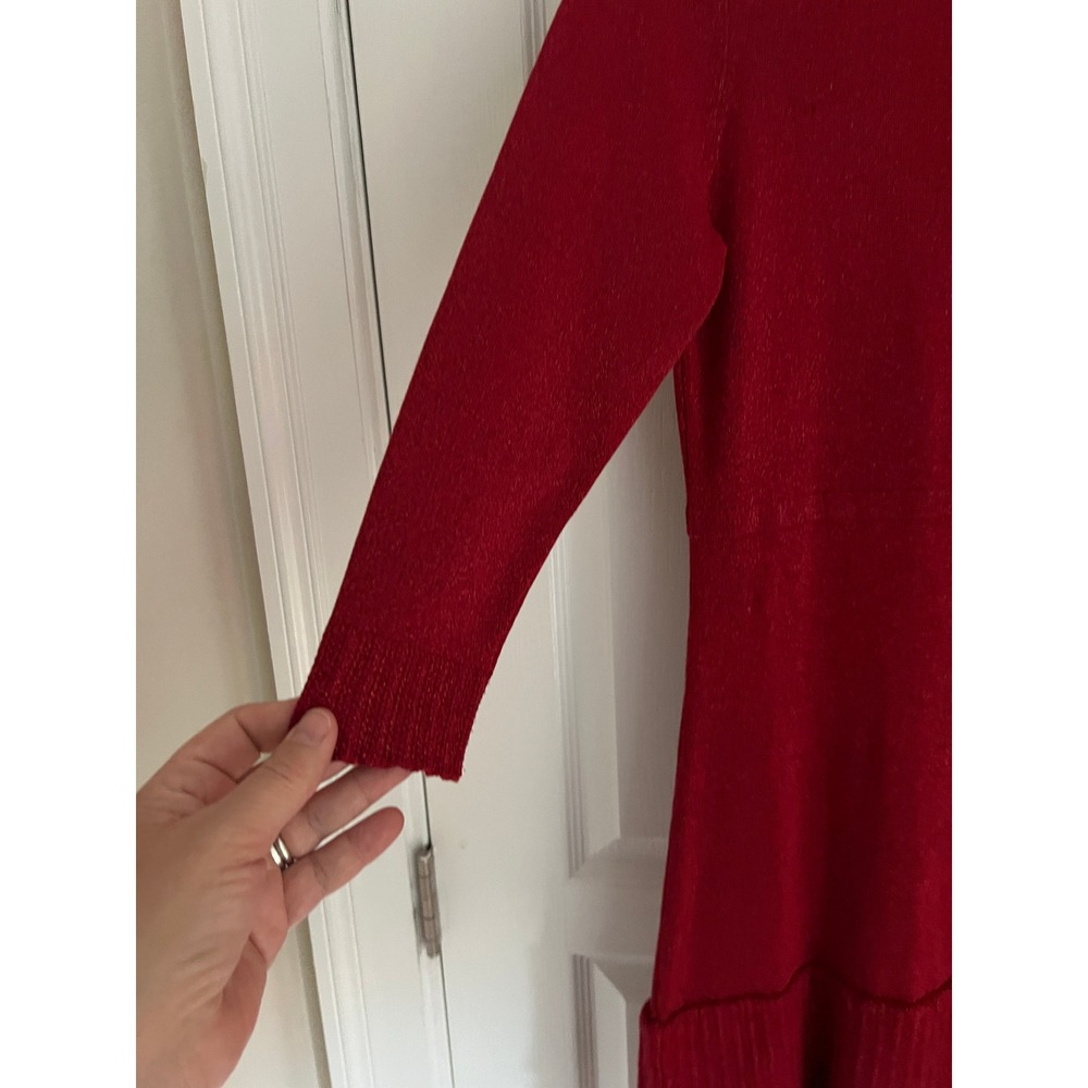 Nanette Lepore Sweater Dress Womens Red Metallic Tiered Ruffle Knit Large Holdy - Picture 2 of 10